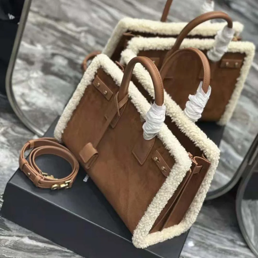 Saint Laurent YSL Sac De Jour Supple Medium in Suede and Shearling for Women Saint Laurent YSL Sac De Jour Supple Medium in Suede and Shearling for Women