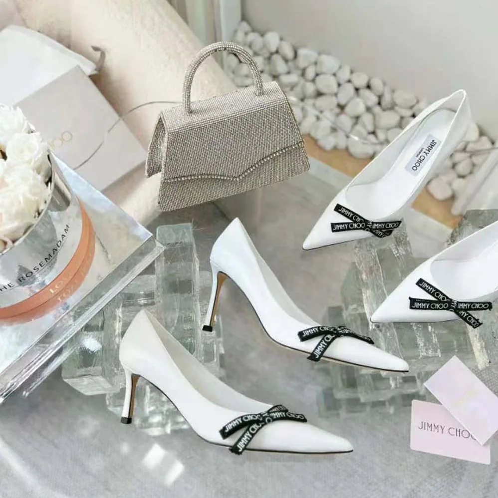Jimmy Choo Romy 85 Latte Nappa Leather Pumps with Jimmy Choo Bow for Women Jimmy Choo Romy 85 Latte Nappa Leather Pumps with Jimmy Choo Bow for Women