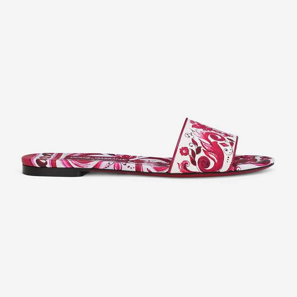 Dolce Gabbana D&G Printed Canvas Slides for Women in Red Dolce Gabbana D&G Printed Canvas Slides for Women in Red