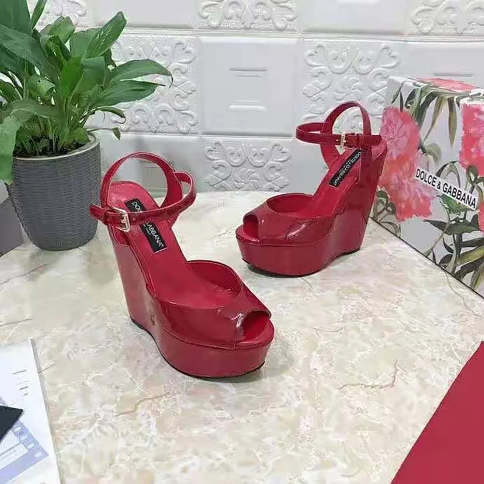Dolce Gabbana D&G Patent Leather Wedges for Women in Red Dolce Gabbana D&G Patent Leather Wedges for Women in Red