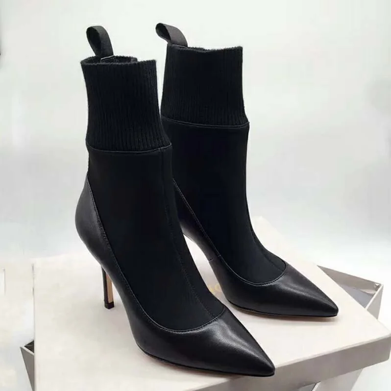 Jimmy Choo Shoes Brandon 85 Black Nappa Leather and Stretch Fabric Sock Ankle Boots for Women Jimmy Choo Shoes Brandon 85 Black Nappa Leather and Stretch Fabric Sock Ankle Boots for Women