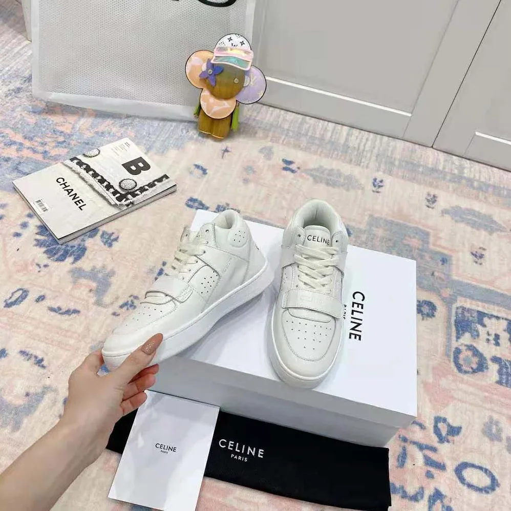 Celine CT-02 Mid Sneaker with Scratch in Calfskin for Women in White Celine CT-02 Mid Sneaker with Scratch in Calfskin for Women in White