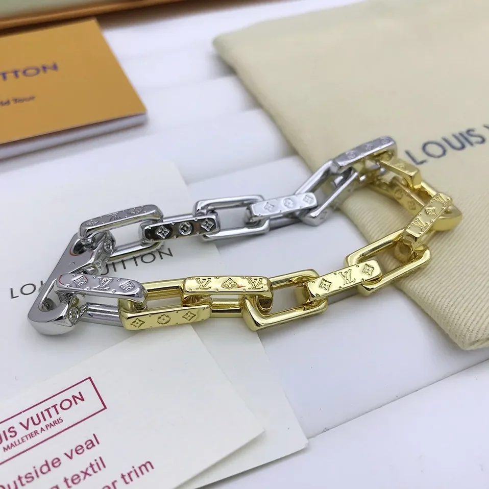 Louis Vuitton Combinating Two Colors Monogram Chain Bracelet Multicolor Louis Vuitton Combinating Two Colors Monogram Chain Bracelet Multicolor