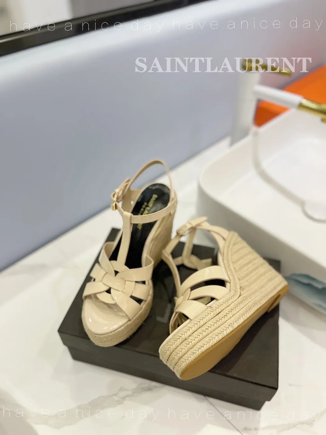 Saint Laurent Tribute Espadrilles In Patent Beige Saint Laurent Tribute Espadrilles In Patent Beige