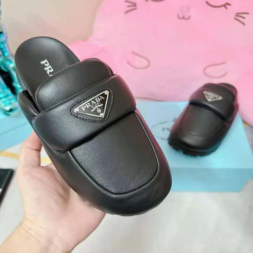 Prada Soft Padded Nappa Leather Sabots for Women in Black