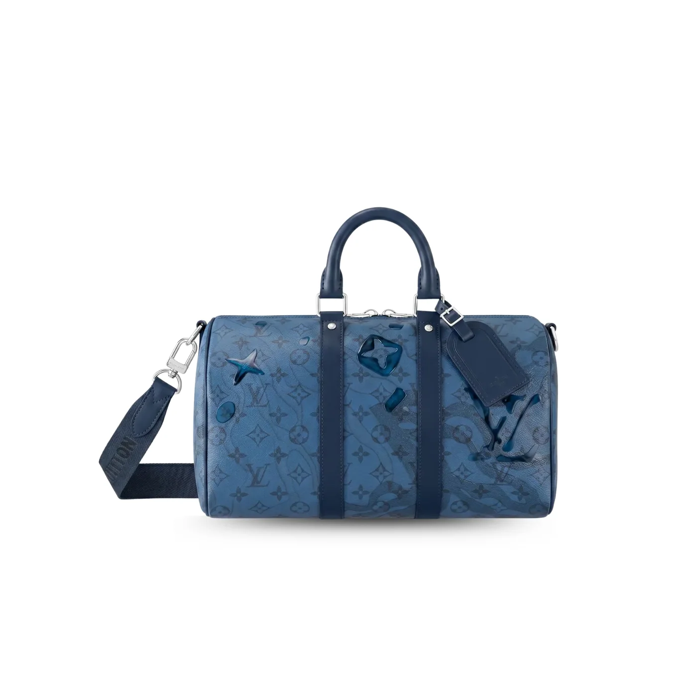 Louis Vuitton Keepall Bandouliere 35 Travel Bag in Blue Silver Hardware