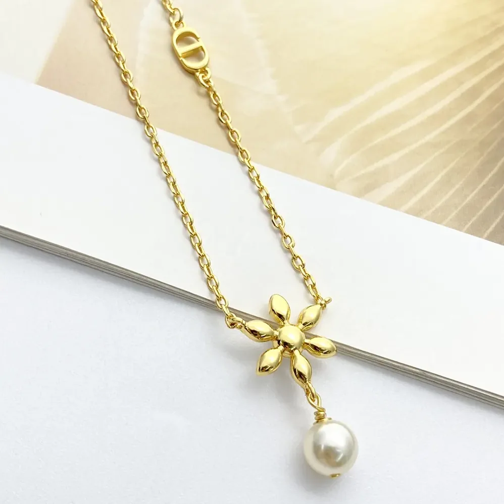Dior Bloom in Dior Necklace Gold-Finish Metal with White Resin Pearls and Silver for Women in Tone Crystals