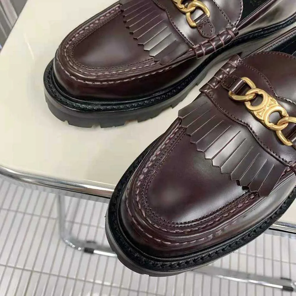 Celine Margaret Loafer with Triomphe Chain in Polished Bull for Women in Maroon Celine Margaret Loafer with Triomphe Chain in Polished Bull for Women in Maroon