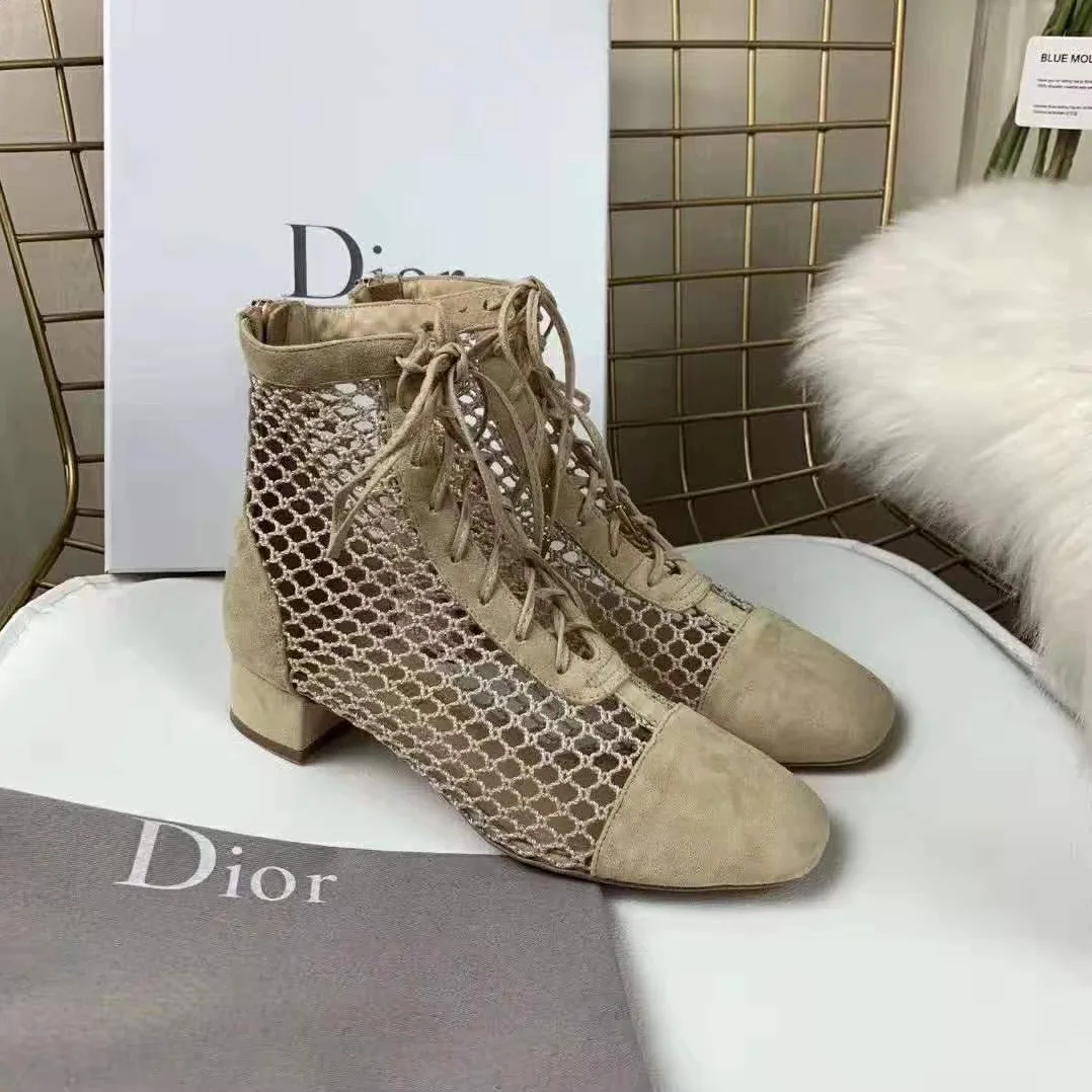 Dior Naughtily-D Mesh Ankle Boot in Suede Calfskin 3cm Heel for Women in Sandy Dior Naughtily-D Mesh Ankle Boot in Suede Calfskin 3cm Heel for Women in Sandy