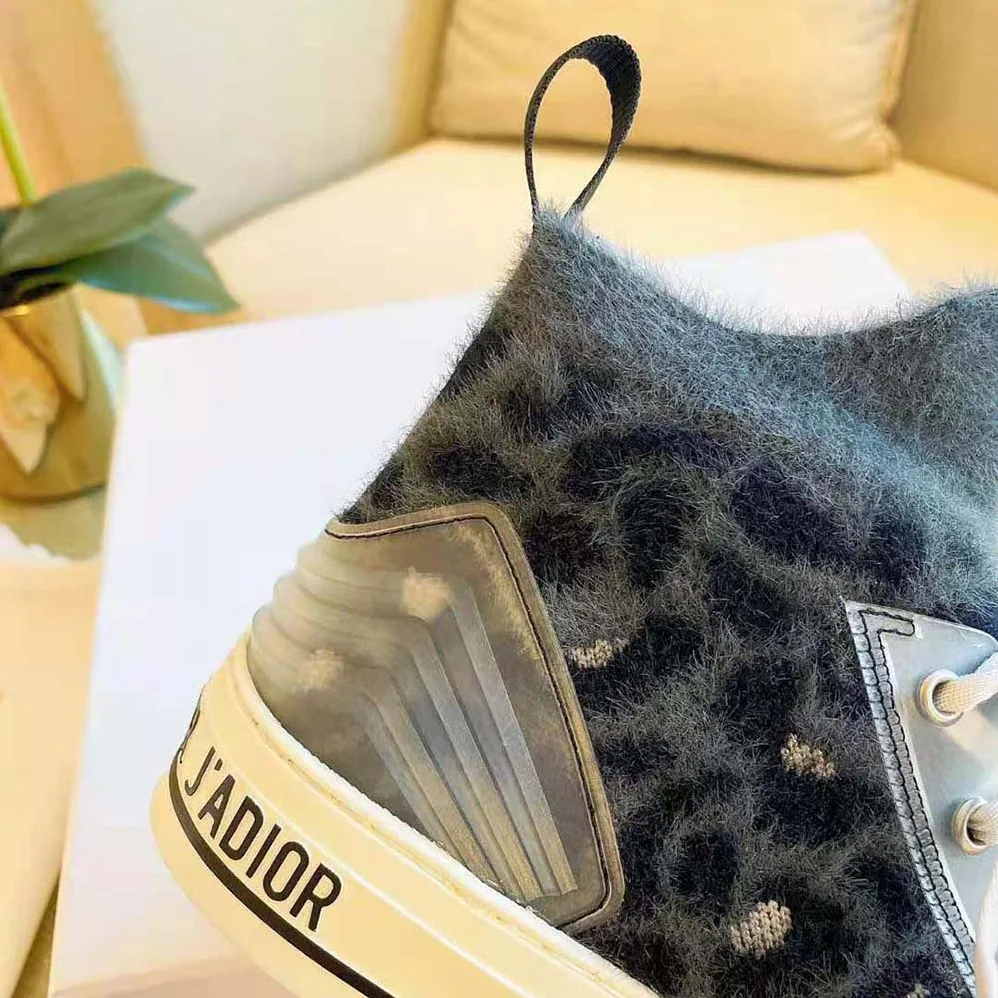 Dior Walk'n'Dior Sneaker Fur-Effect Knit with Gray Mizza Print for Women