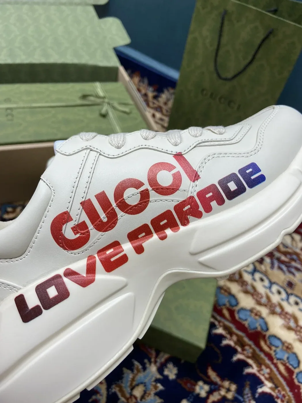 Gucci Rhyton Sneakers With Gucci Love Parade Red White Ivory for Men Gucci Rhyton Sneakers With Gucci Love Parade Red White Ivory for Men