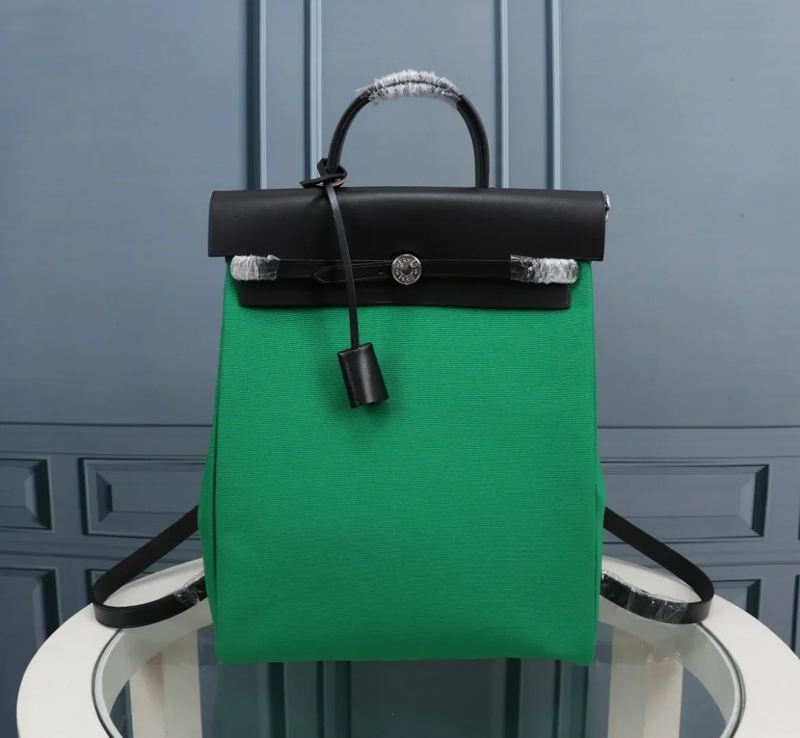 Hermes Buckle Lock Shape Striped Green, Silver Toned Hardware Bag Hermes Buckle Lock Shape Striped Green, Silver Toned Hardware Bag