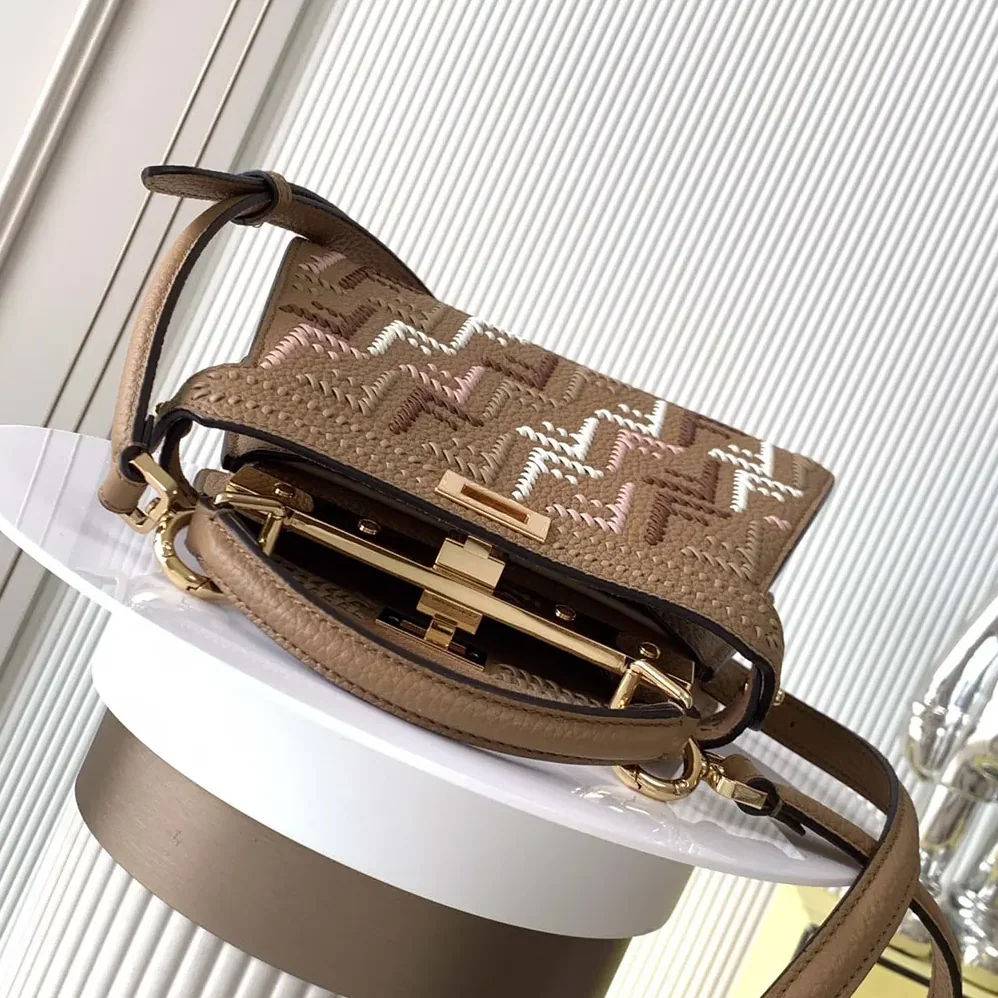 Fendi Peekaboo ISeeU Mini Leather Bag with FF Interlacing for Women Fendi Peekaboo ISeeU Mini Leather Bag with FF Interlacing for Women
