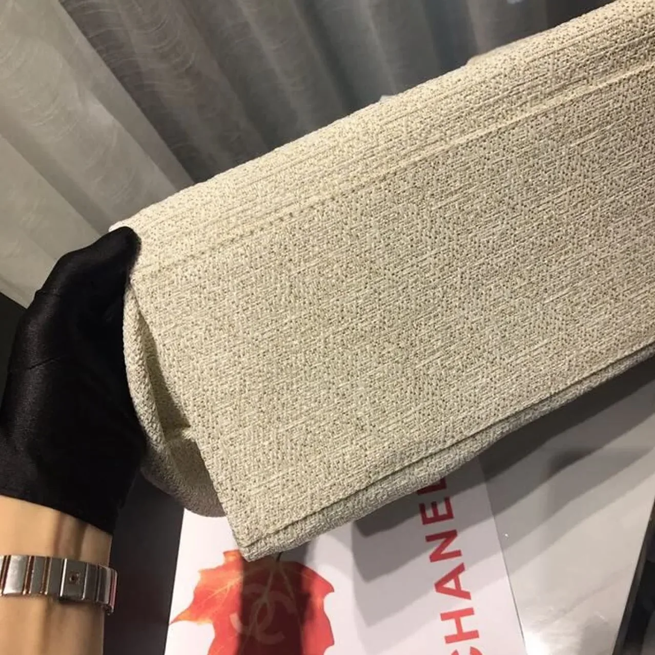 Chanel Deauville Tote Bag / Beige Tweed Canvas Gold Hardware