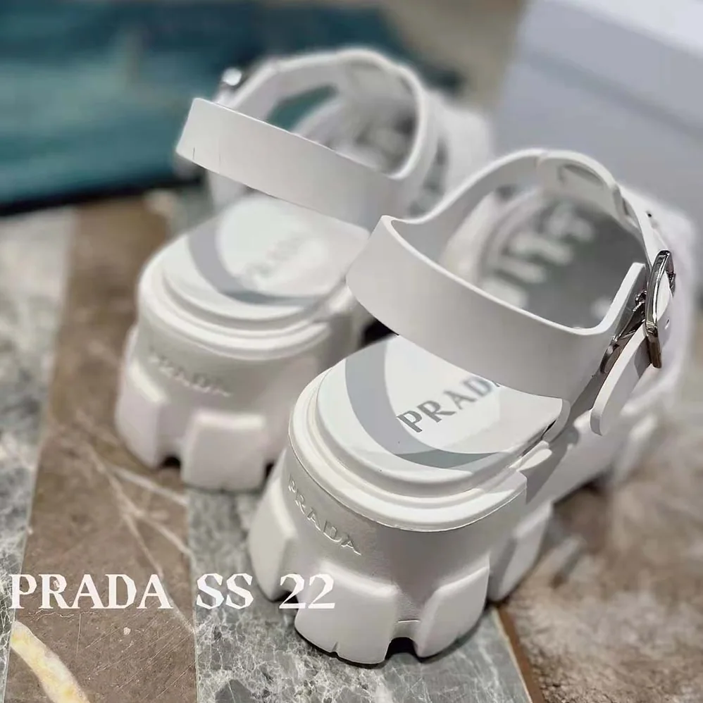 Prada Foam Rubber Sandals in 55 mm Heel Height for Women in White