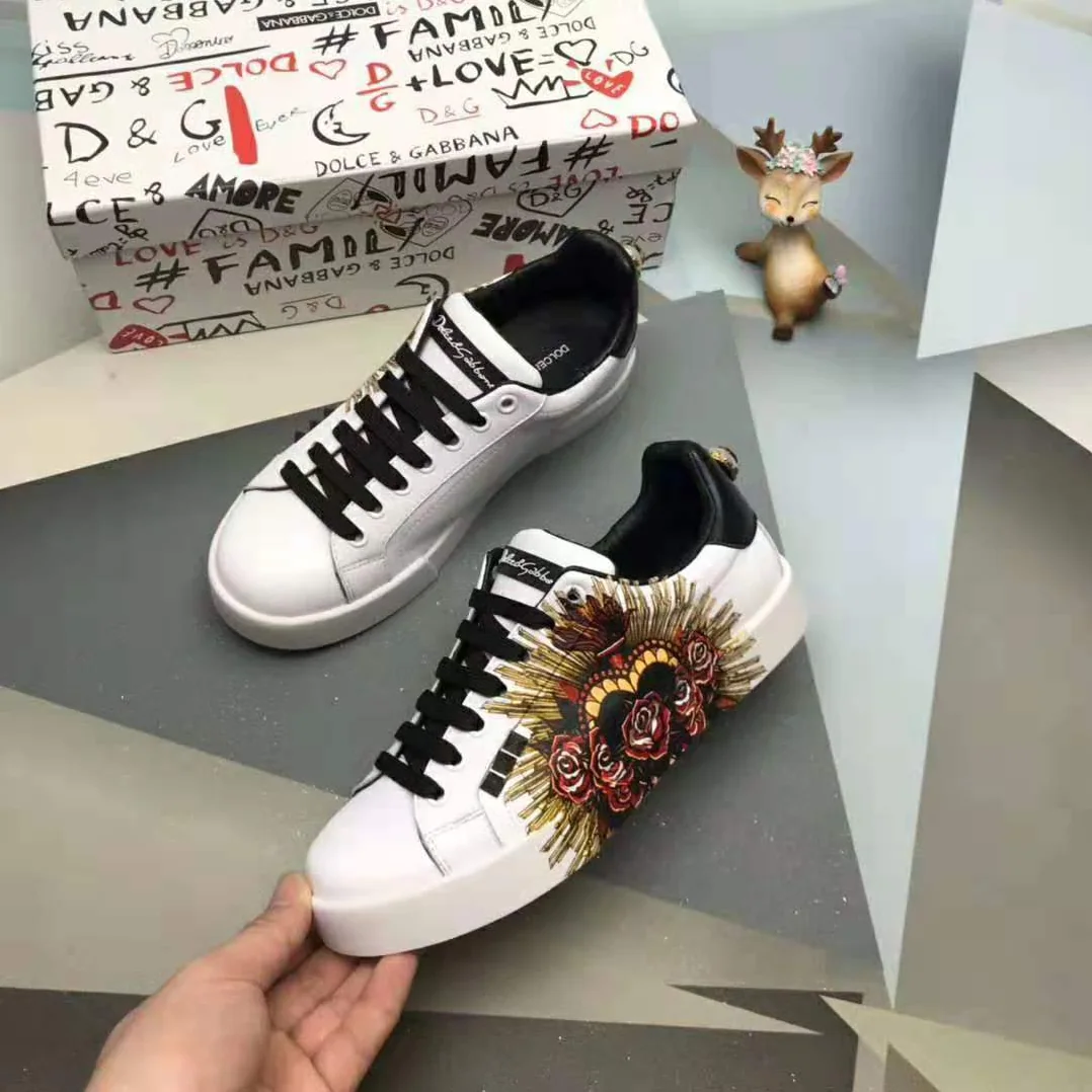 Dolce Gabbana D&G Printed Calfskin Portofino Sneakers in White for Men Dolce Gabbana D&G Printed Calfskin Portofino Sneakers in White for Men