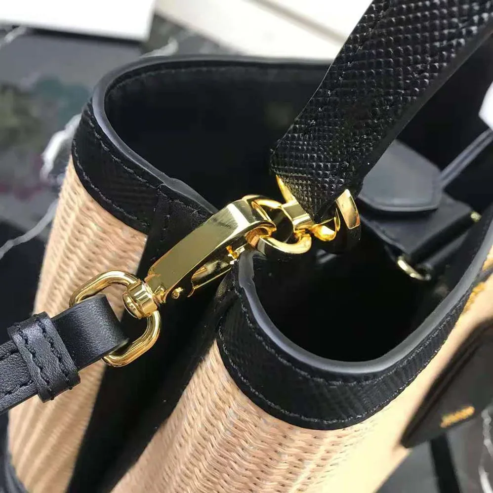 Prada Prada Panier Medium Straw Bag for Women in Black