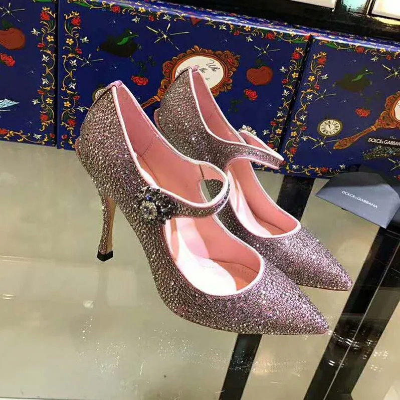 Dolce Gabbana D&G Shoes Satin Mary Janes with Crystals 100mm Heel for Women