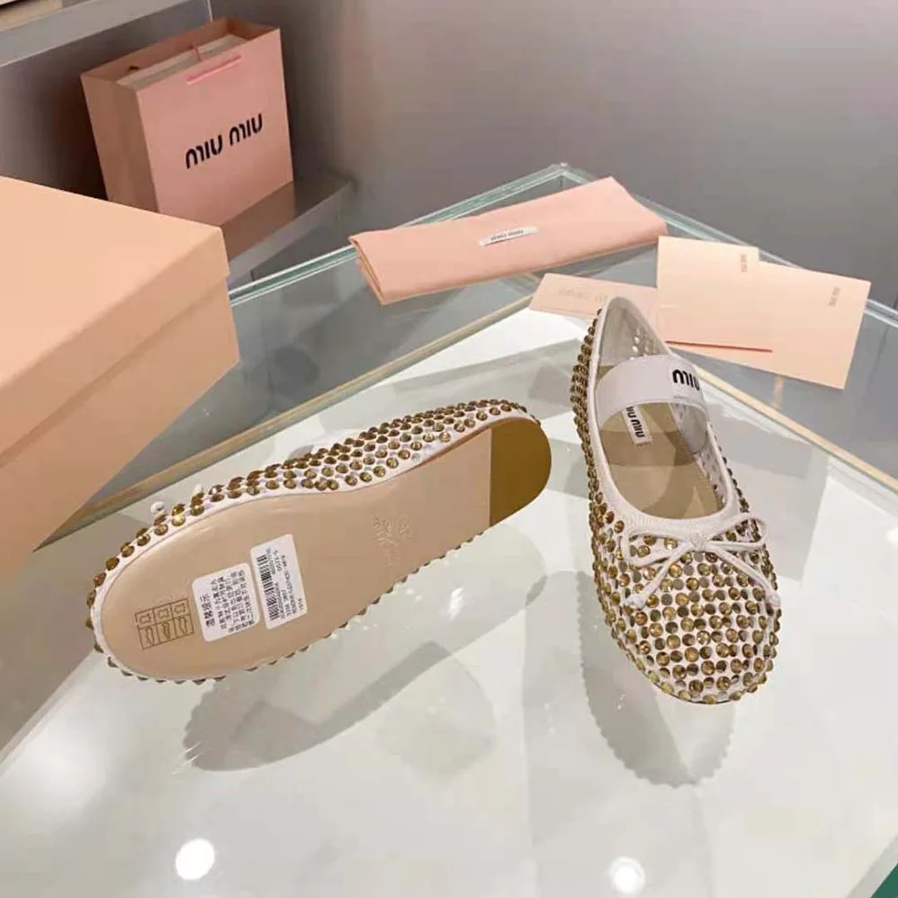 Miu Miu Satin Ballerinas for Women in Gold