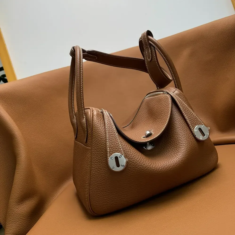 Hermes Lindy 30 in Clemence Leather for Women in Brown/Silver Hermes Lindy 30 in Clemence Leather for Women in Brown/Silver