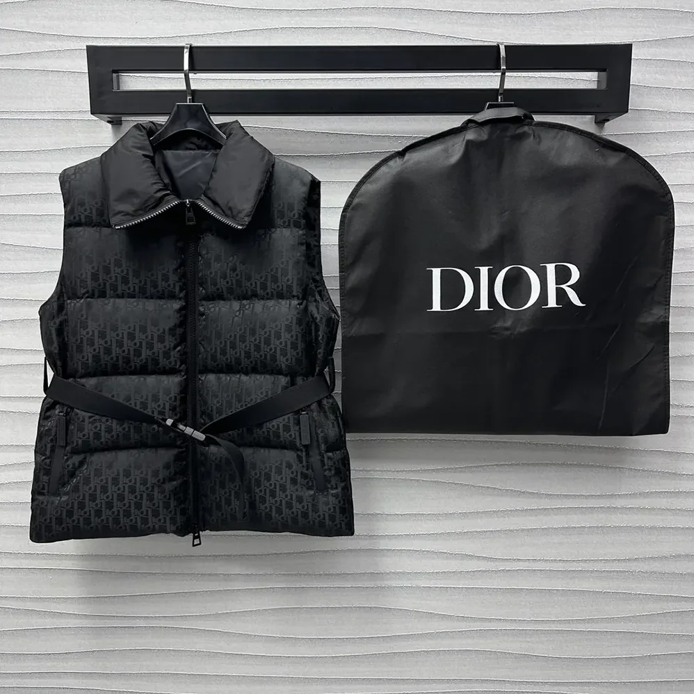 Dior DiorAlps Belted Puffer Vest Black Quilted Technical Taffeta Jacquard for Men