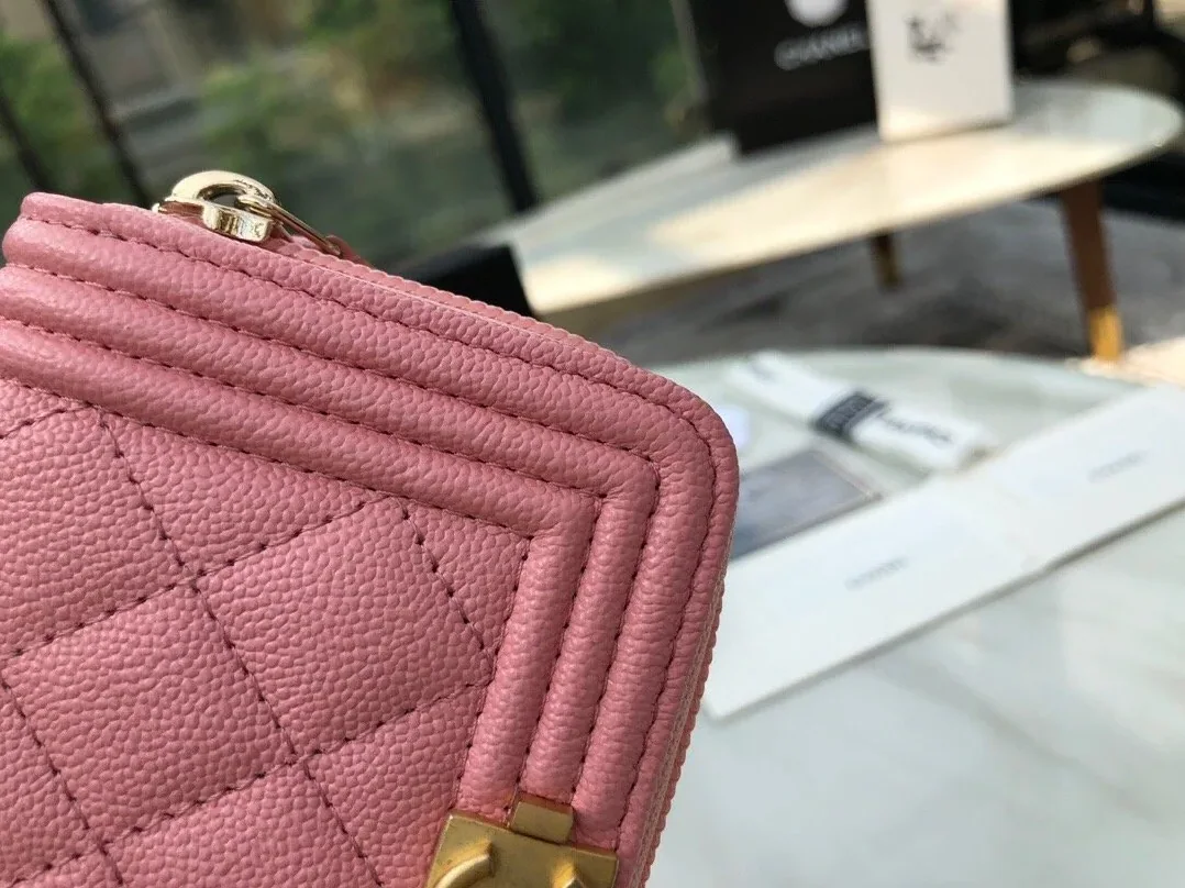 Chanel CO-CO Boy Chanel Zipped Coin Purse in Gold Toned Hardware Pink Chanel CO-CO Boy Chanel Zipped Coin Purse in Gold Toned Hardware Pink