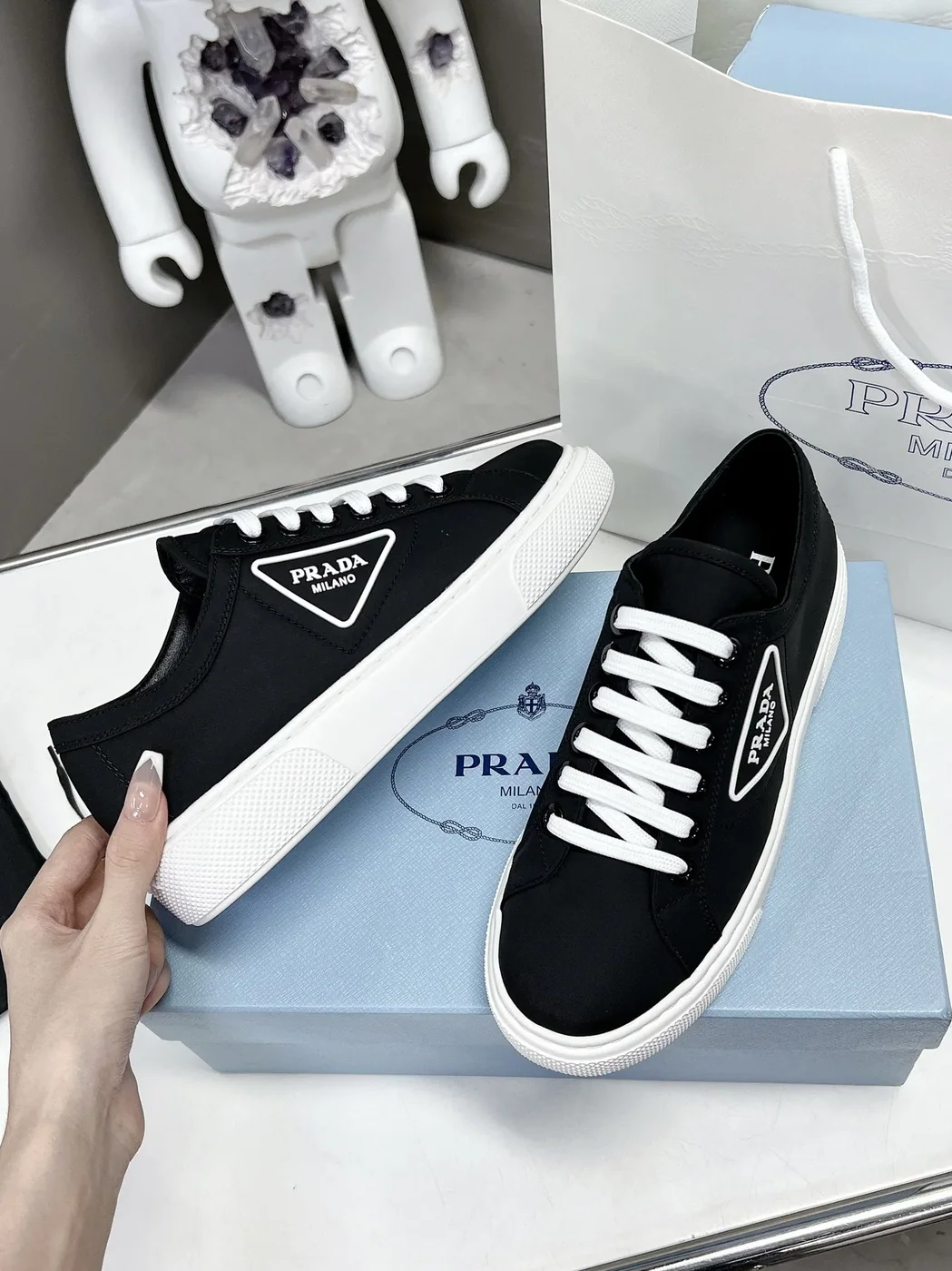 Prada Macro Re-Nylon And Brushed Sneakers Blue in PRD Prada Macro Re-Nylon And Brushed Sneakers Blue in PRD