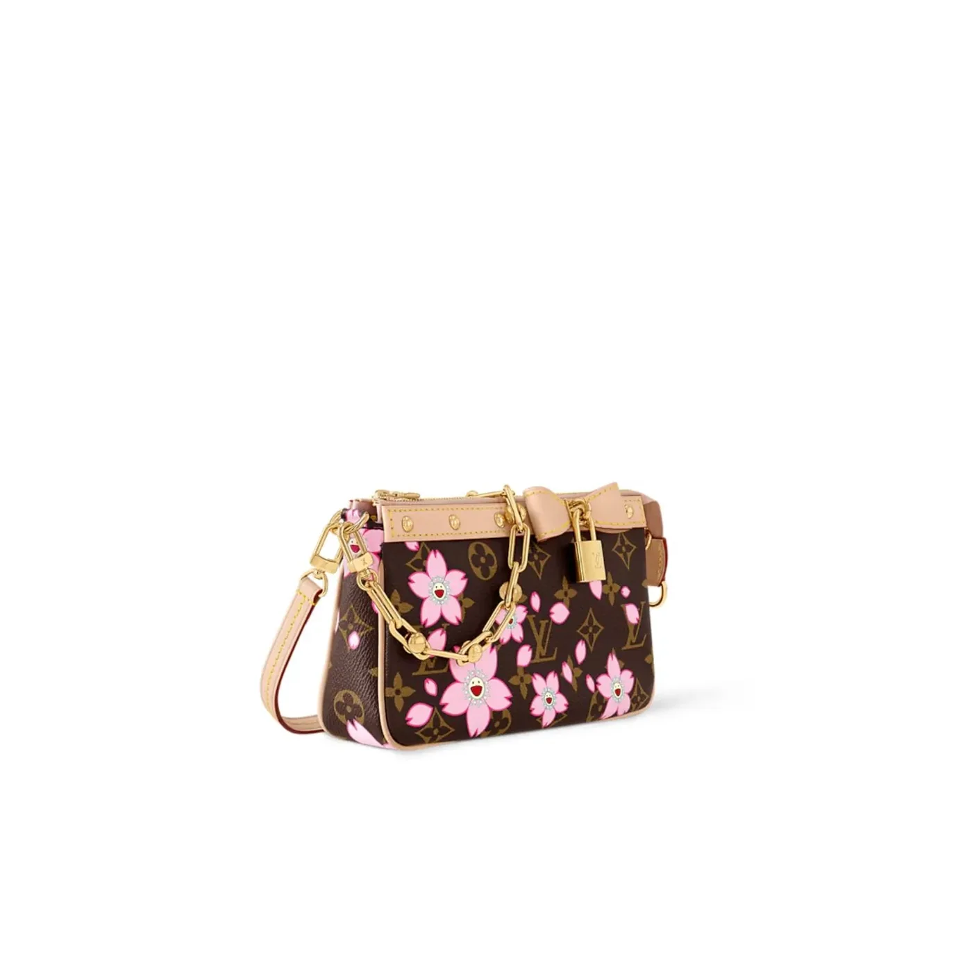 Louis Vuitton LV x Murakami Pochette Accessoires Shoulder Bag in Sakura Brown Gold Hardware Louis Vuitton LV x Murakami Pochette Accessoires Shoulder Bag in Sakura Brown Gold Hardware