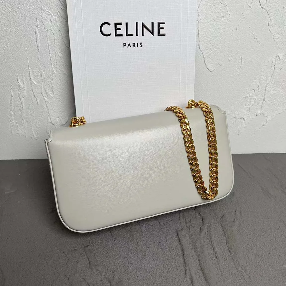 Celine Chain Shoulder Bag Triomphe in Shiny Calfskin for Women in White Celine Chain Shoulder Bag Triomphe in Shiny Calfskin for Women in White