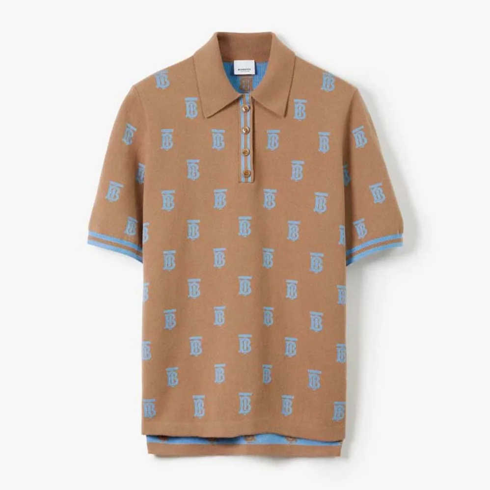 Burberry Monogram Wool Silk Blend Polo Shirt for Women