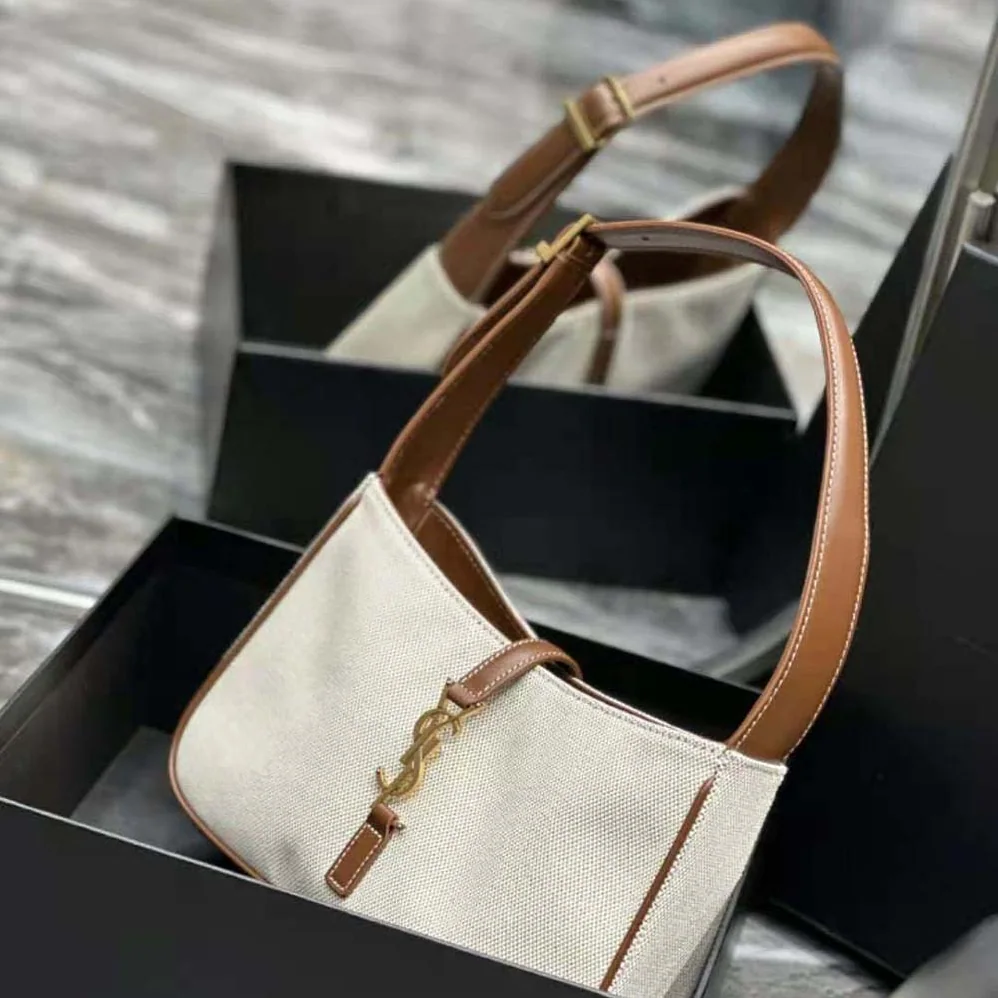 Saint Laurent YSL Le 5 à 7 in Canvas and Leather for Women in Beige