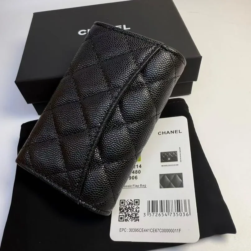 Chanel CO-CO Classic Card Holder Black Gold Hardware /