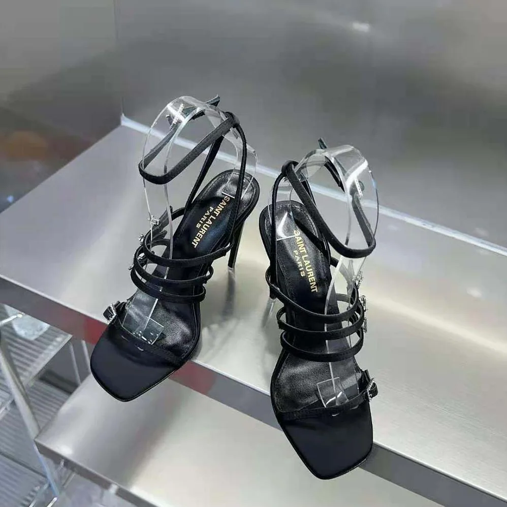 Saint Laurent YSL Jerry Sandals in Crepe Satin and Rhinestones for Women Saint Laurent YSL Jerry Sandals in Crepe Satin and Rhinestones for Women