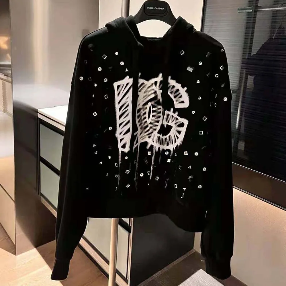 Dolce Gabbana D&G Jersey Sweatshirt with DG Logo Print for Women in Black Dolce Gabbana D&G Jersey Sweatshirt with DG Logo Print for Women in Black