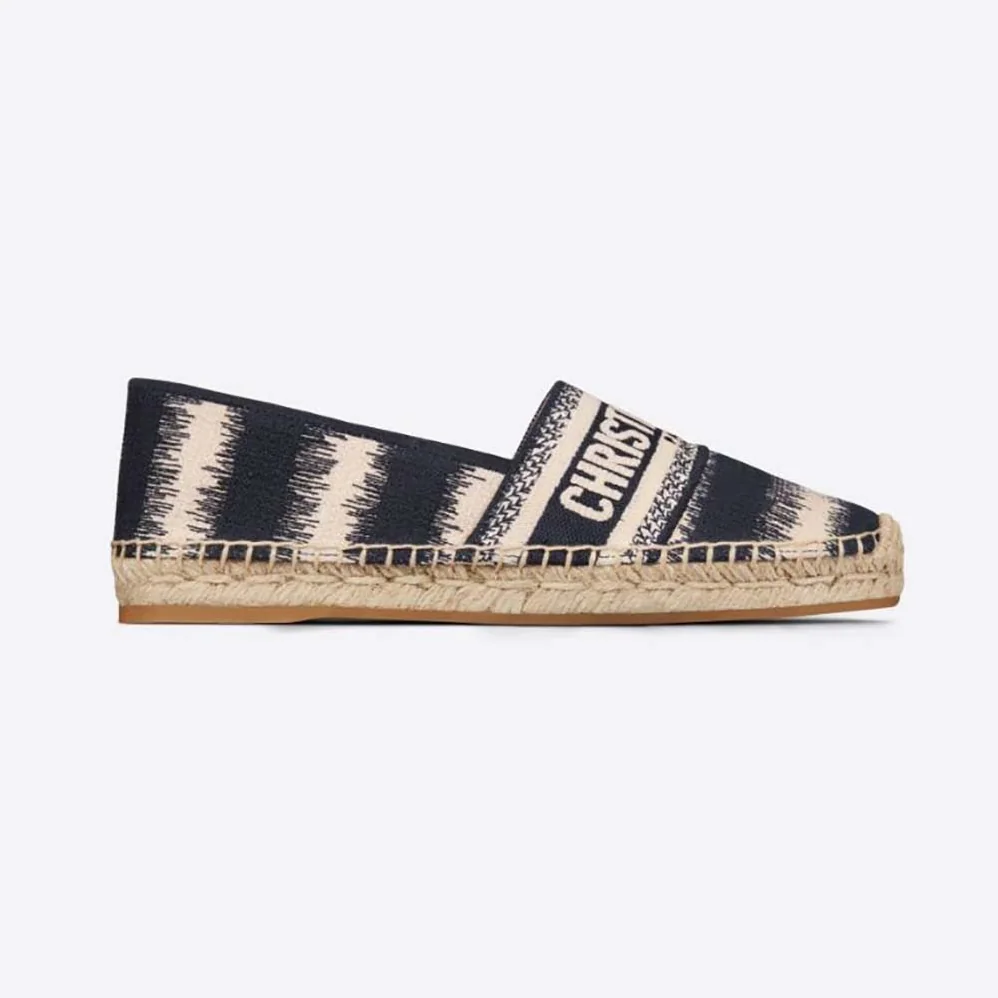 Dior Granville Eespadrille Deep Blue D for Women in Stripes Embroidered Cotton Dior Granville Eespadrille Deep Blue D for Women in Stripes Embroidered Cotton