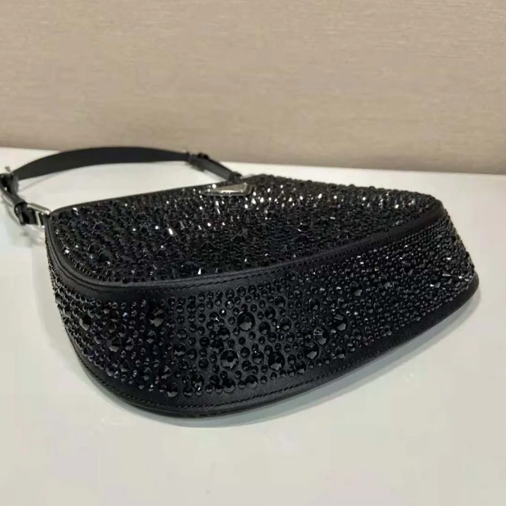 Prada Cleo Satin Bag with Crystals for Women in Black