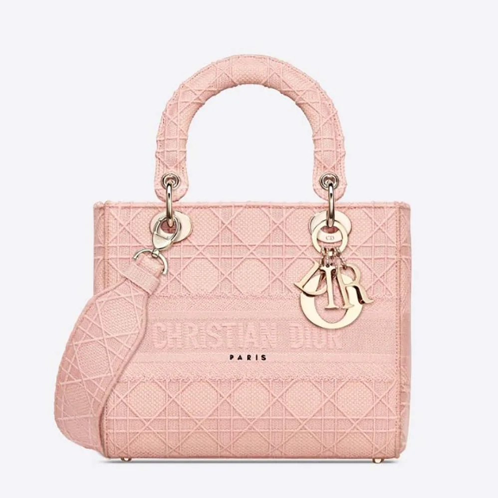 Dior Medium Lady D-Lite Bag Cannage Embroidery in Pink