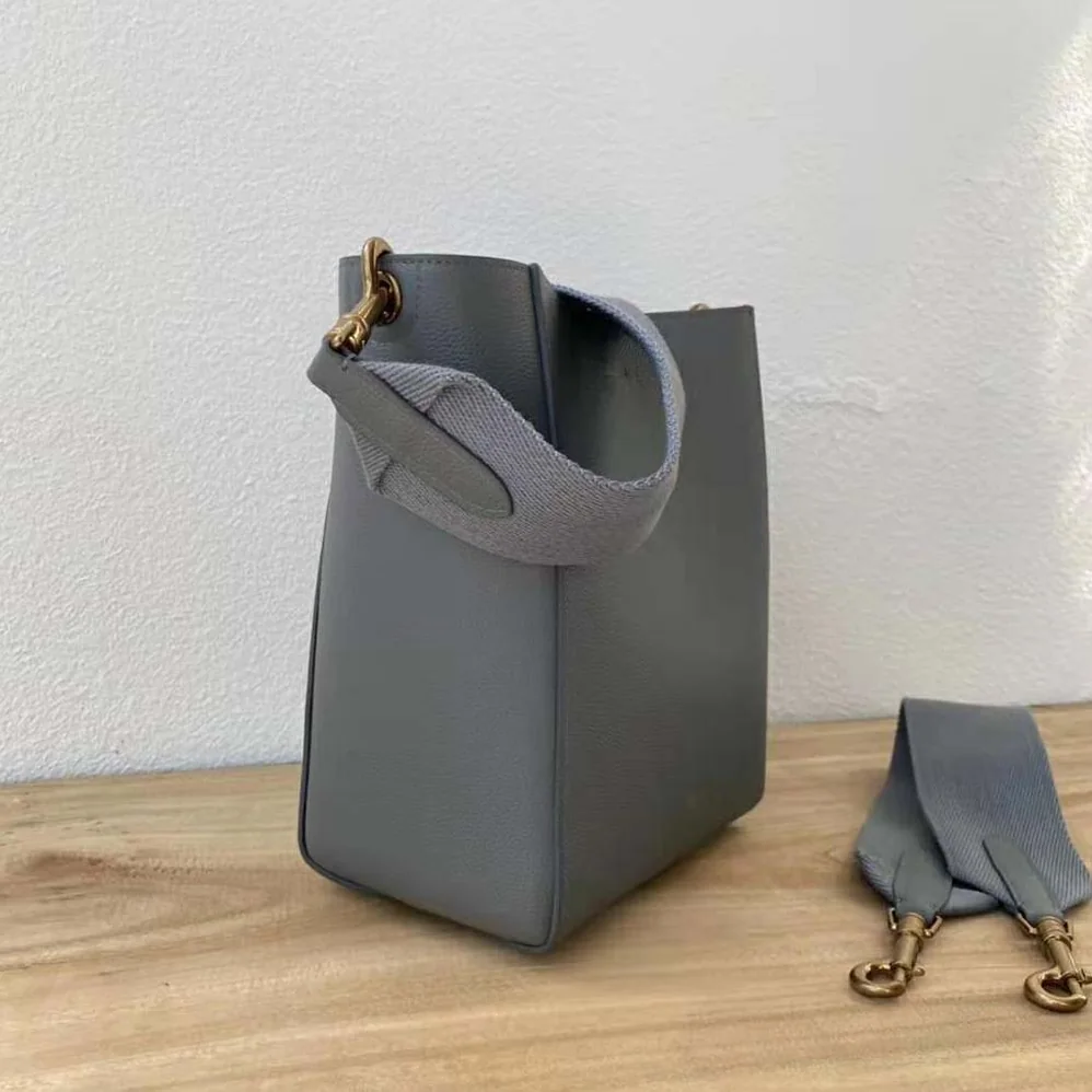 Celine Sangle Small Bucket Bag in Soft Grained Calfskin for Women in Silver