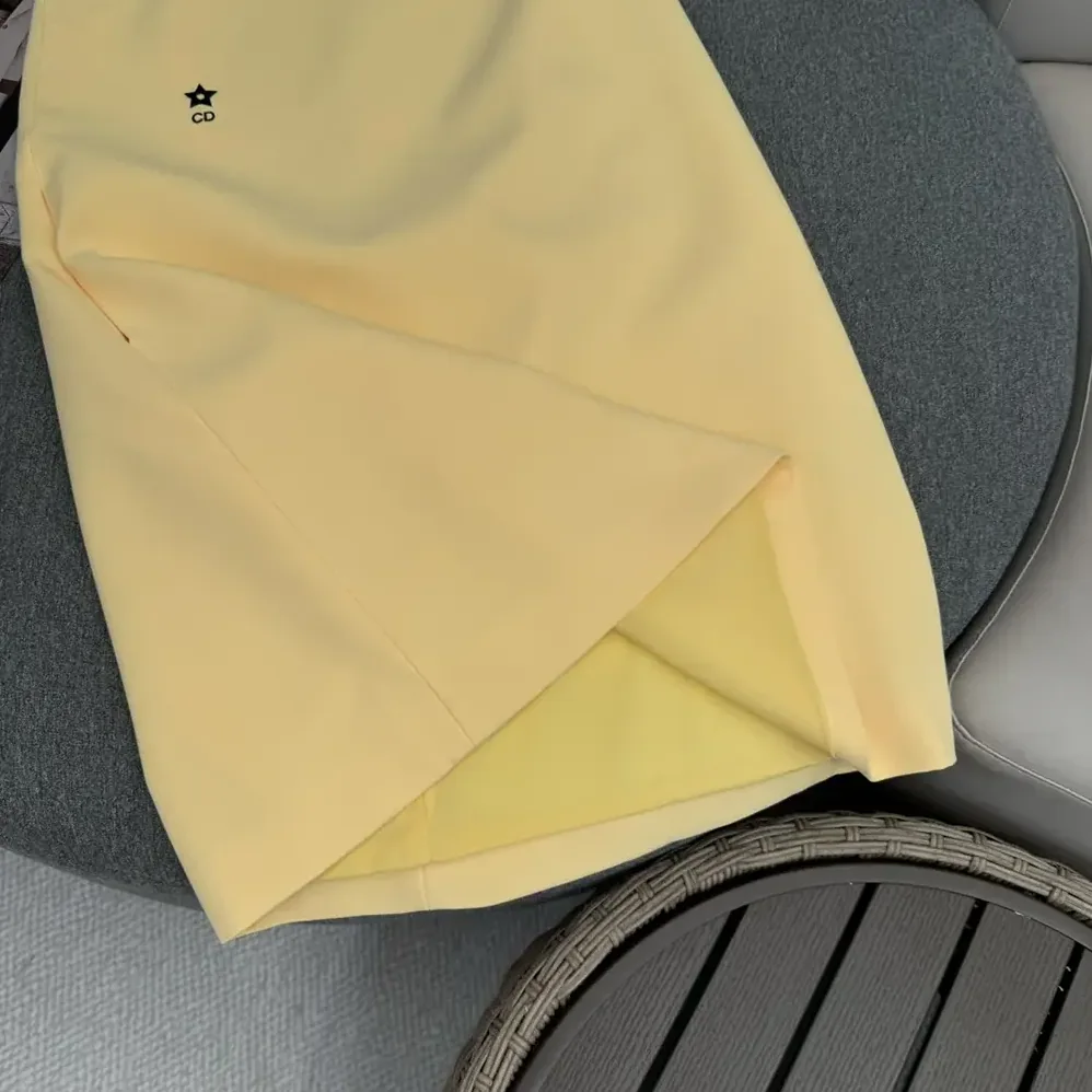Dior Dioriviera Straight Dress Lemon Yellow Wool and Silk for Women Dior Dioriviera Straight Dress Lemon Yellow Wool and Silk for Women