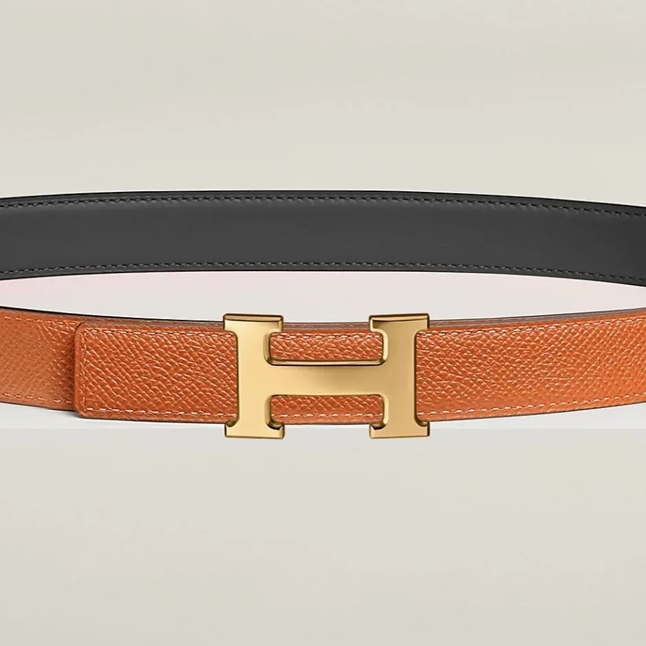 Hermes Mini H Reversible Belt Noir in Orange Hermes Mini H Reversible Belt Noir in Orange