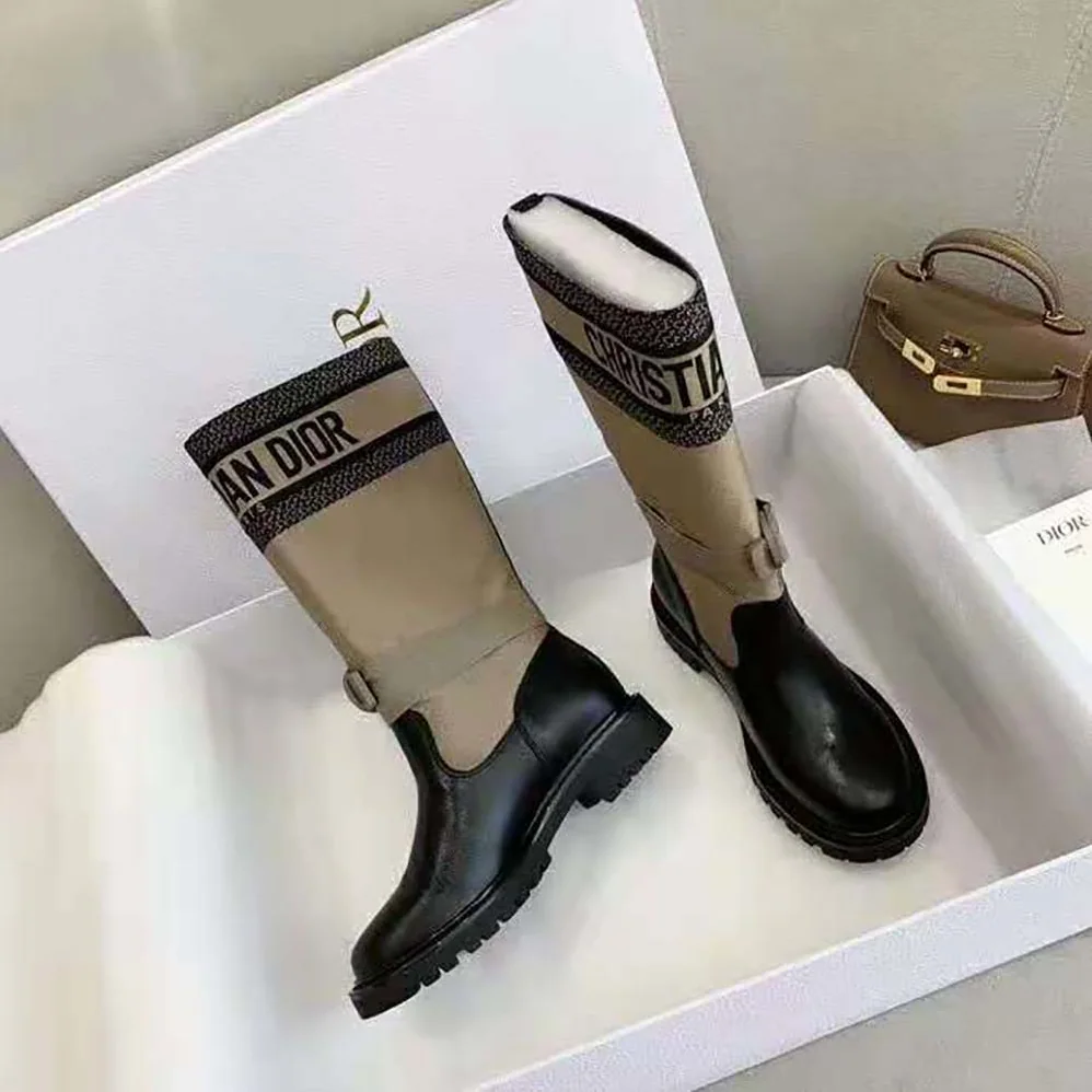 Dior D-Major Boot Taupe and Black Technical Fabric and Calfskin for Women Dior D-Major Boot Taupe and Black Technical Fabric and Calfskin for Women