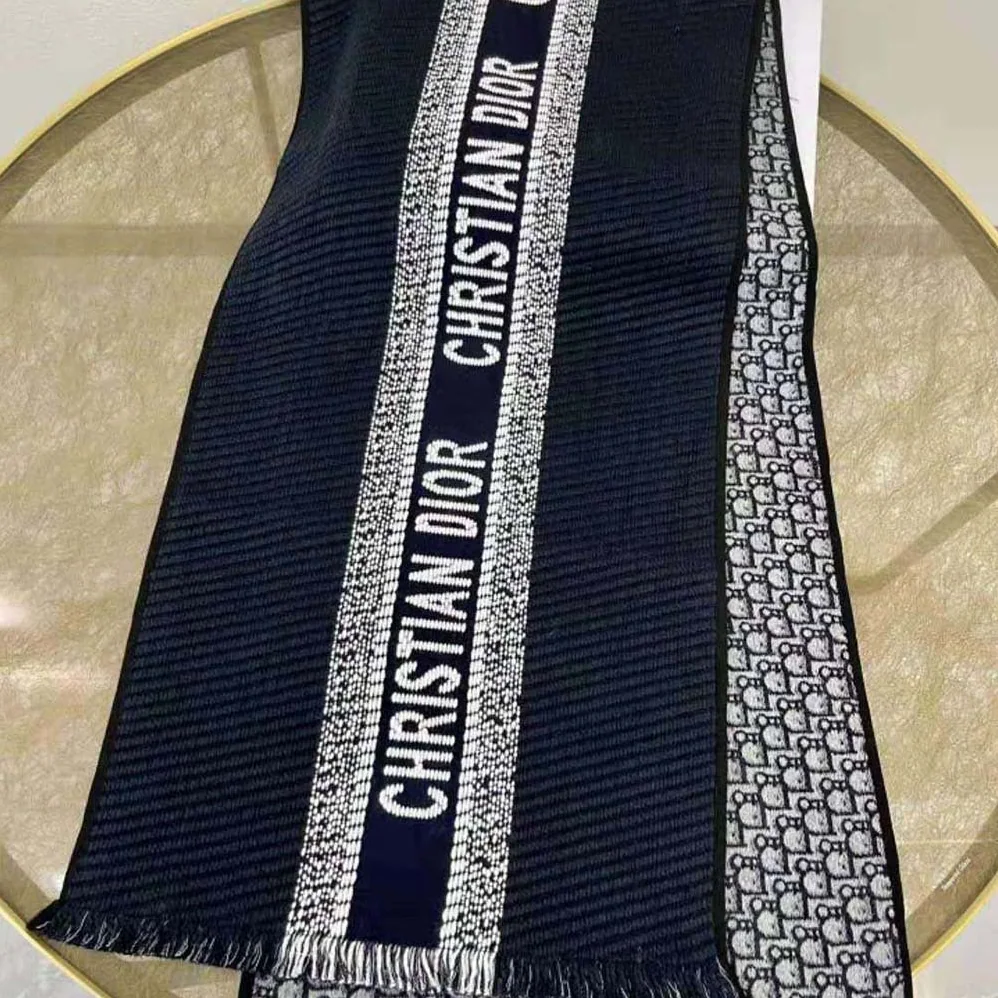 Dior Oblique University Reversible Scarf Navy Blue Wool and Silk for Women Dior Oblique University Reversible Scarf Navy Blue Wool and Silk for Women