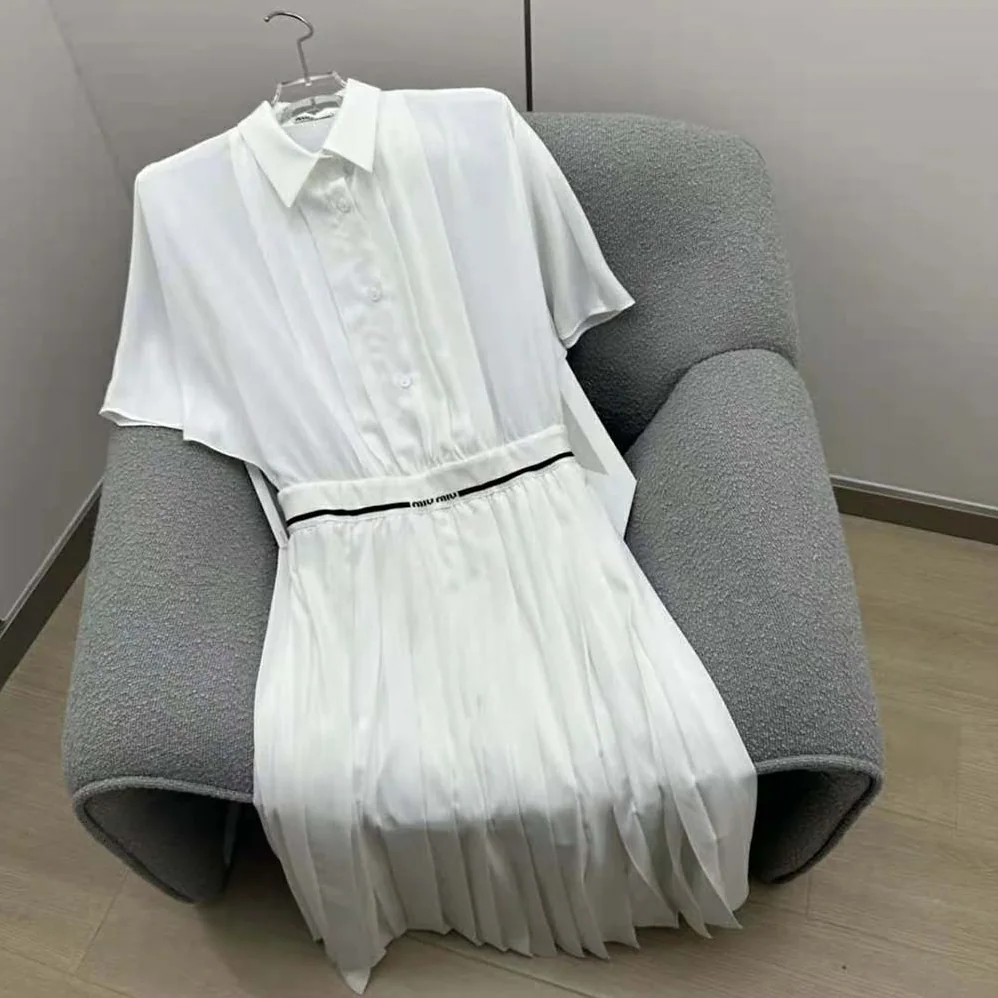 Miu Miu Crepe De Chine Midi Dress for Women in White Miu Miu Crepe De Chine Midi Dress for Women in White