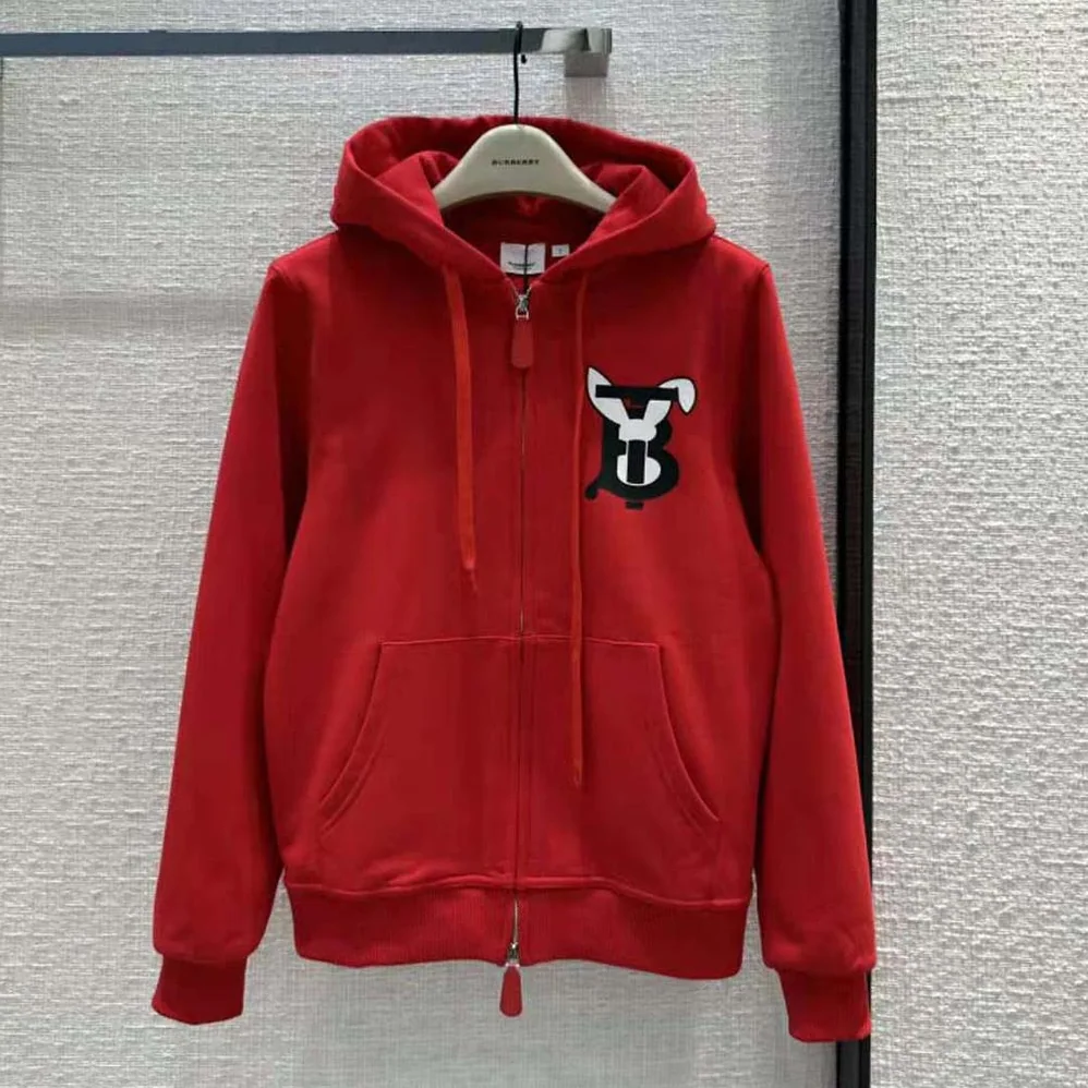 Burberry Rabbit Print Cotton Hooded Top for Men in Red