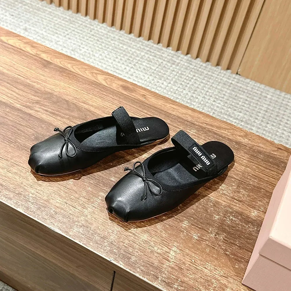 Miu Miu Leather Ballerina Mules for Women in Black