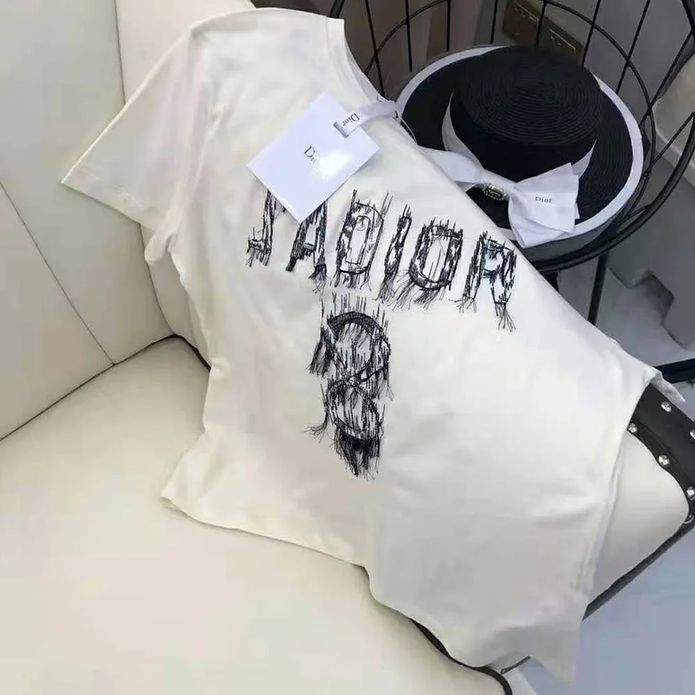 Dior J Adior 8 Embroidered T-shirt White and Navy Blue Cotton Jersey for Women Dior J Adior 8 Embroidered T-shirt White and Navy Blue Cotton Jersey for Women