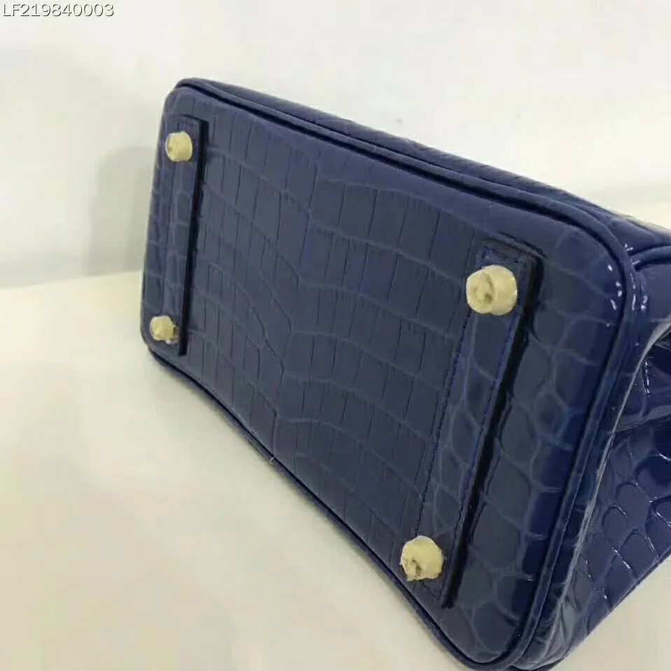 Hermes Birkin 30 Bag in Alligator Leather with Gold Hardware in Navy