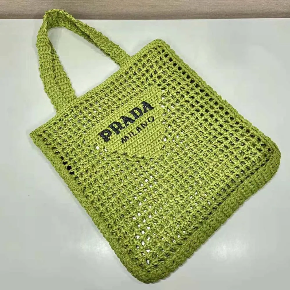 Prada Raffia Tote Bag with A Soft for Women in Lime
