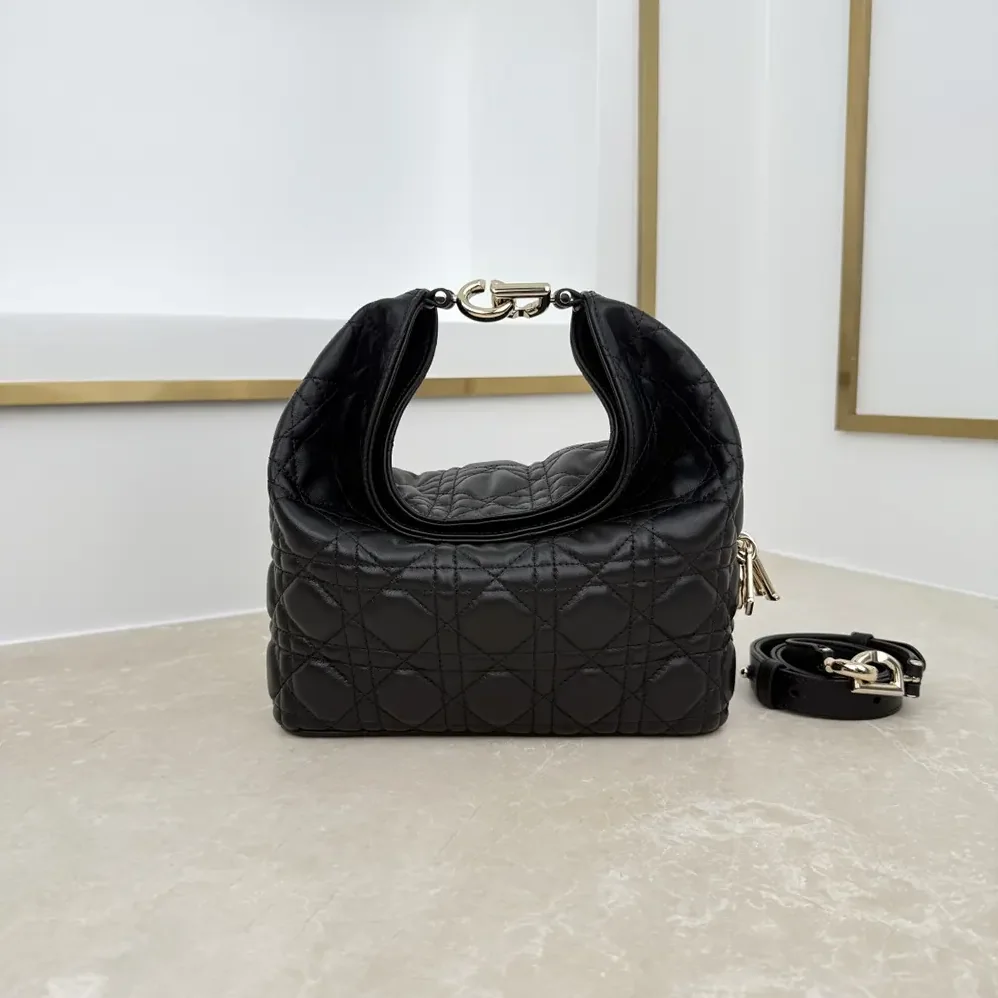 Dior Small Dior Toujours Hobo Bag Black Cannage Lambskin for Women