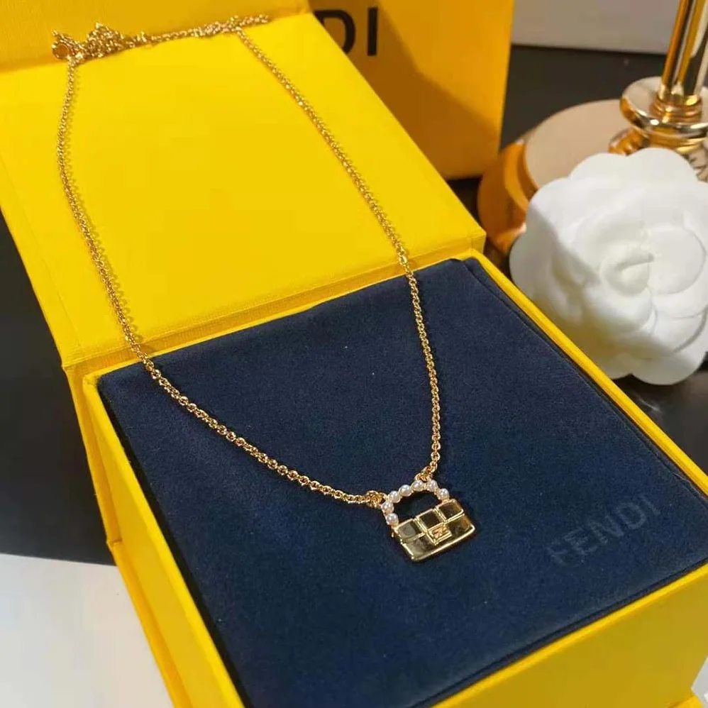 Fendi Baguette Necklace Gold for Women in Colored